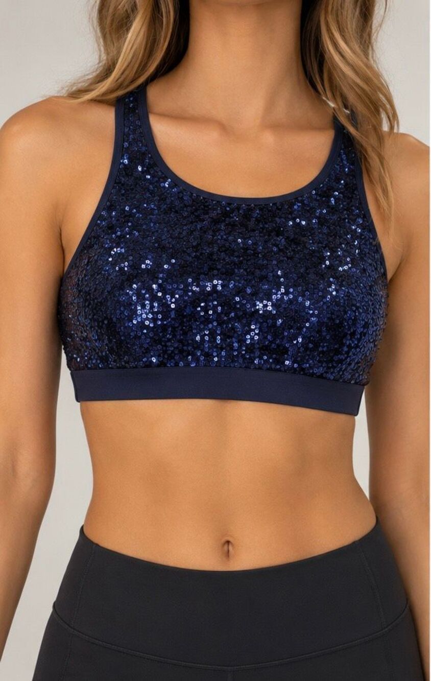 Aerie Navy Blue Sequin Sports Bra Sparkle Racerback Party Y2K